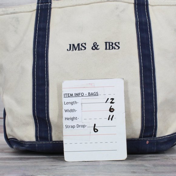 LL BEAN Boat & Tote Cream Canvas Blue Trim JMS & IBS Zip Top Purse Tote Handbag - Picture 9 of 9